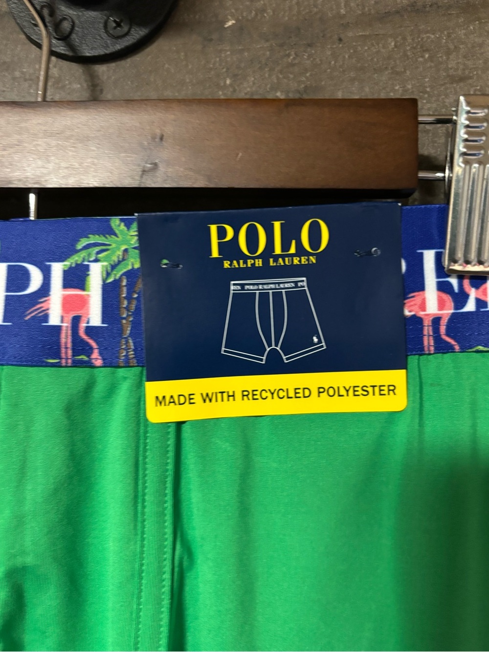 NWT Polo by Ralph Lauren Bright Green Boxer Briefs w/ Navy Tropical Waistband XL